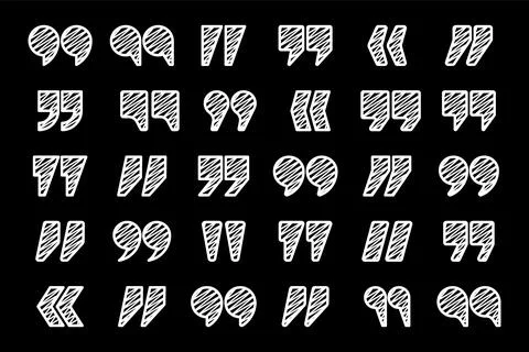 Hatched text quotation marks. Hand drawn quotes icon. Typographic speech mark Stock Illustration