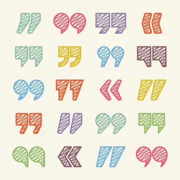 Hatched text quotation marks. Hand drawn quotes icon. Typographic speech mark Stock Illustration