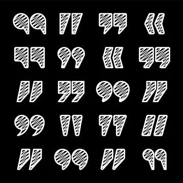 Hatched text quotation marks. Hand drawn quotes icon. Typographic speech mark Stock Illustration