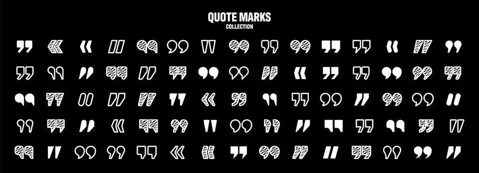 Hatched text quotation marks. Hand drawn quotes icon. Typographic speech mark Stock Illustration