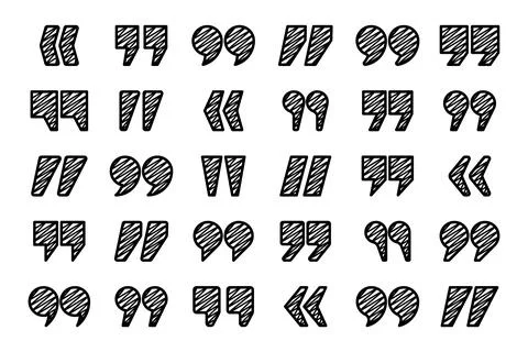 Hatched text quotation marks. Hand drawn quotes icon. Typographic speech mark Stock Illustration