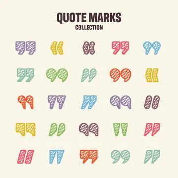 Hatched text quotation marks. Hand drawn quotes icon. Typographic speech mark Stock Illustration