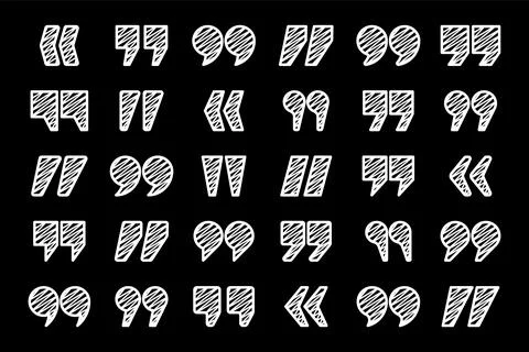 Hatched text quotation marks. Hand drawn quotes icon. Typographic speech mark Stock Illustration