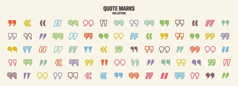 Hatched text quotation marks. Hand drawn quotes icon. Typographic speech mark Stock Illustration