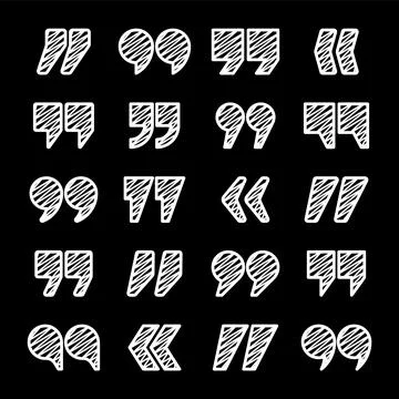 Hatched text quotation marks. Hand drawn quotes icon. Typographic speech mark Stock Illustration