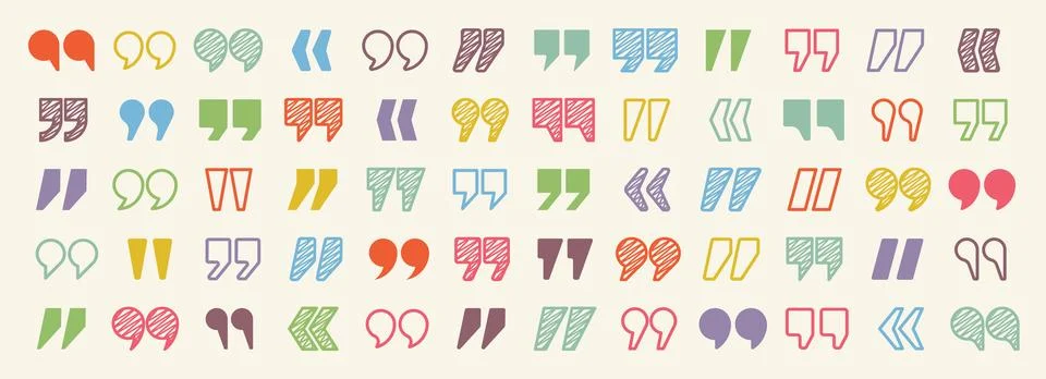 Hatched text quotation marks. Hand drawn quotes icon. Typographic speech mark Stock Illustration