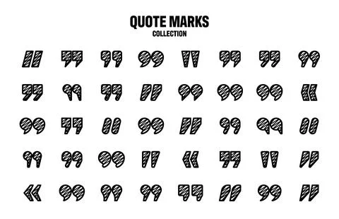 Hatched text quotation marks. Hand drawn quotes icon. Typographic speech mark Stock Illustration