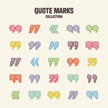 Hatched text quotation marks. Hand drawn quotes icon. Typographic speech mark Stock Illustration