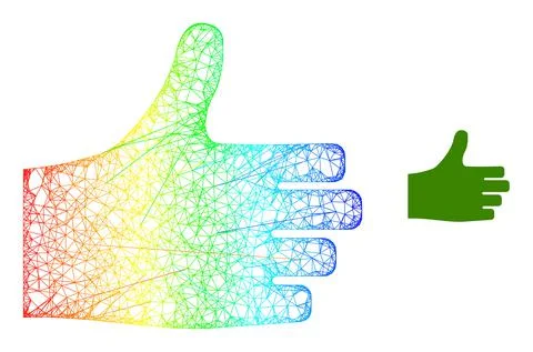 Hatched Thumb Up Web Mesh Icon with Rainbow Gradient 스톡 일러스트