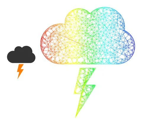 Hatched Thunderstorm Cloud Web Mesh Icon with Spectrum Gradient Stock Illustration