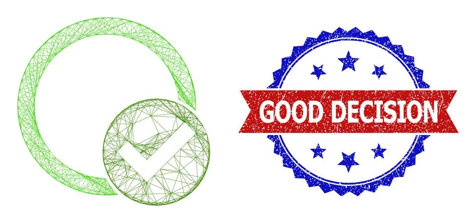 Hatched Validation Circle Web Mesh and Distress Bicolor Good Decision Stamp Stock Illustration
