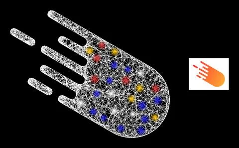 Hatched Web Mesh Bolide Icon with Colorful Flash Nodes Stock Illustration