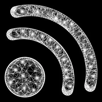 Hatched Wireless Internet Point Mesh with Bright Flash Nodes Stock Illustration