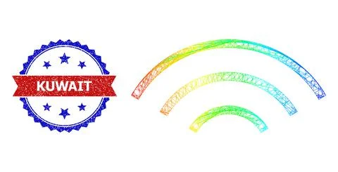 Hatched Wireless Signal Mesh Icon with Spectral Gradient and Unclean Bicolor Stock Illustration