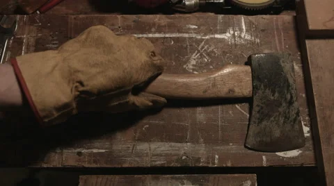 Hatchet On Tool Bench DIY Stock Footage 51687082
