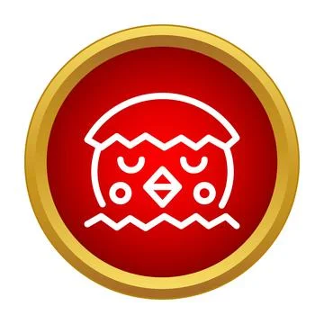 Hatching baby chick line icon in golden circle Stock Illustration