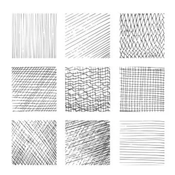 Hatching textures, cross lines, canvas pattern background vector set Stock Illustration