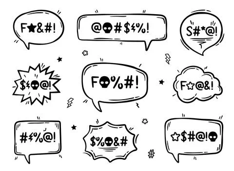 Hate angry talk, comic swear speech bubbles set Stock Illustration