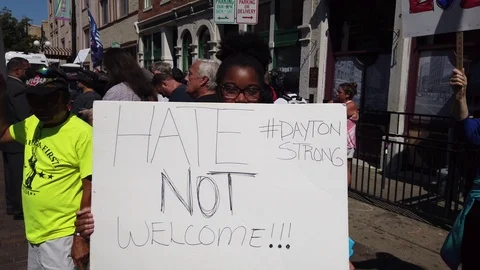 Hate not welcome sign site of dayton ohio mass shootings 4K Video stock 113827261