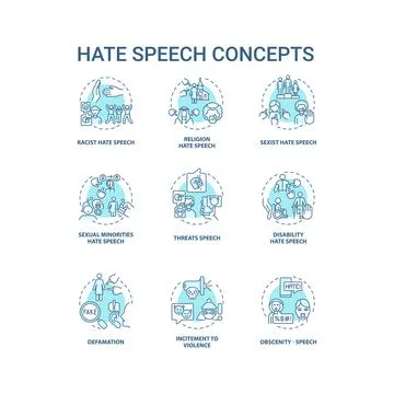 Hate speech blue concept icons set Stock Illustration
