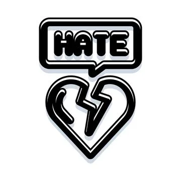 Hate speech bubble above broken heart symbol Stock Illustration