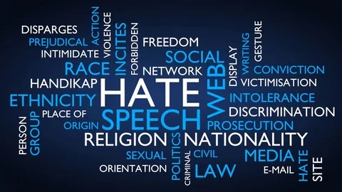 Hate speech word tag cloud. Loop able, blue variant Stock Footage 77394293