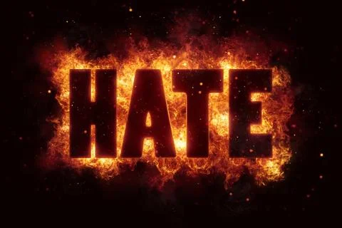 Hate text on fire flames explosion explode Иллюстрация
