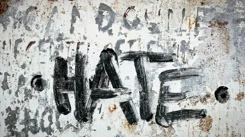 Hate text painted on rustic concrete wall. Slow pan and zoom 4k video footage Stock Footage 170629602
