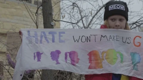Hate Wont Make Us Great Kid - Womens March Stock Footage 81253005