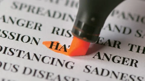 The hate word being highlighted with orange pen. Hate Stock Footage 144954949
