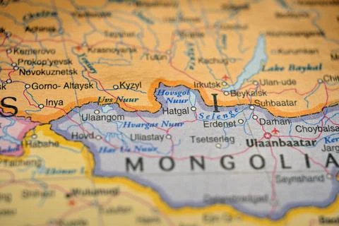 Hatgal Mongolia Map Location  Blurred World Atlas Background with Soft Focu.. Stock Photos