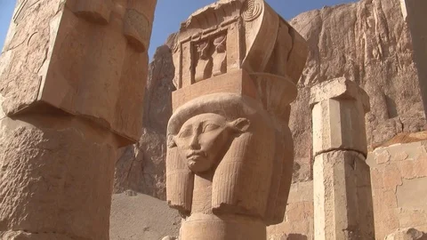 Hathor Column in the Temple of Hatshepsut Stock Footage 121913104