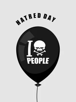 Hatred day. I hate people. Black balloon with a symbol of hatred:  skul cross Ilustración de archivo