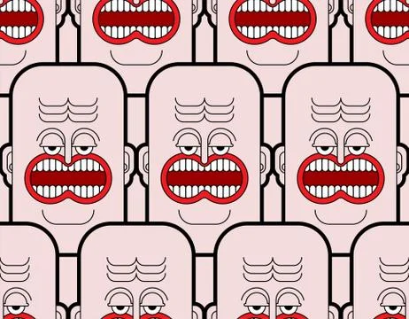 Hatred texture. Angry face pattern seamless. grumpy head man background. vect Stock Illustration