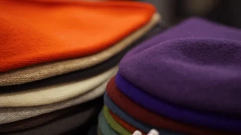 Hats - berets of different colors. Stock Footage 229842155