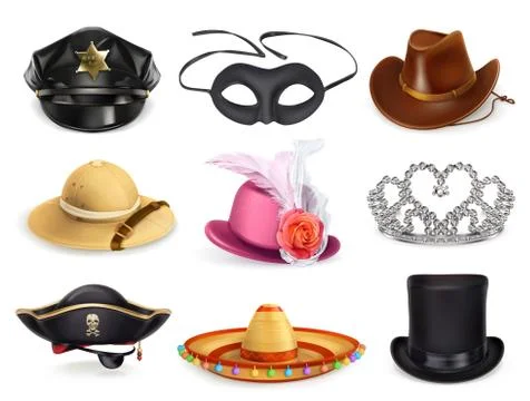 Hats set, collection of headgear, vector icons Stock Illustration