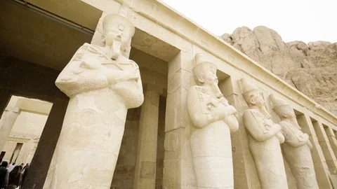 Hatshepsut Gate Statues Pan Stock Footage 93760922