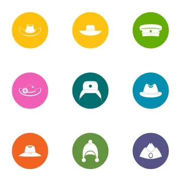 Hatter icons set, flat style Stock Illustration