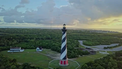 Hatteras Lighthouse Drone Orbit in 4K (color corrected) Stock Footage 141747168