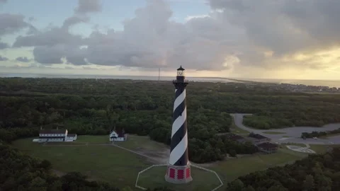 Hatteras Lighthouse Drone Orbit in 4K (raw) Stock Footage 141747239
