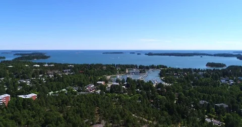 Haukilahti harbor, Cinema 4k aerial rising view of gaddvik harbor, in Espoo, Stock Footage