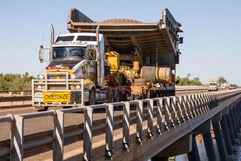 Haul truck being transported by road Stock Photos