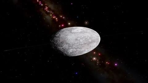Haumea Oval Dwarf Planet Cinematic Fast Rotation Revealing Faint Ring System 4K Stock Footage 331664641