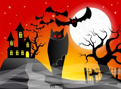 Haunted castle with bats Stock Illustration