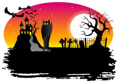 Haunted castle with bats Stock Illustration