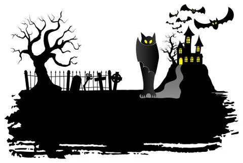 Haunted castle with bats Stock-Illustration