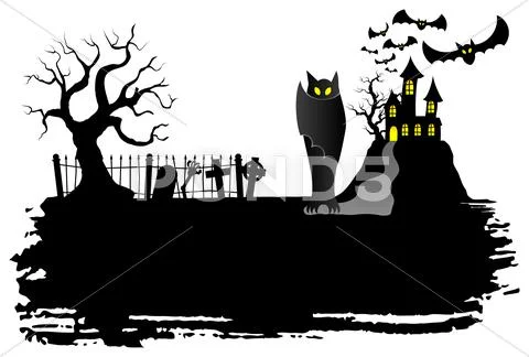 Haunted castle with bats Stock Illustration