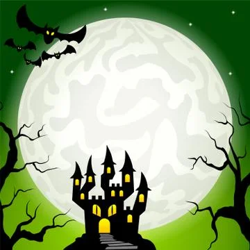 Haunted castle in a full moon night Illustrazione stock