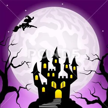 Haunted castle in a full moon night Stock Illustration