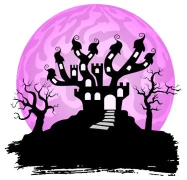 Haunted castle in a full moon night Illustrazione stock